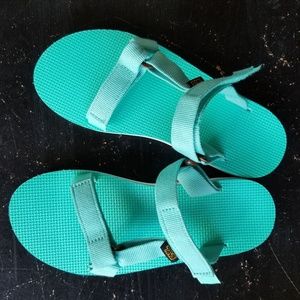 Bright Blue-Green Tevas, No Back Strap